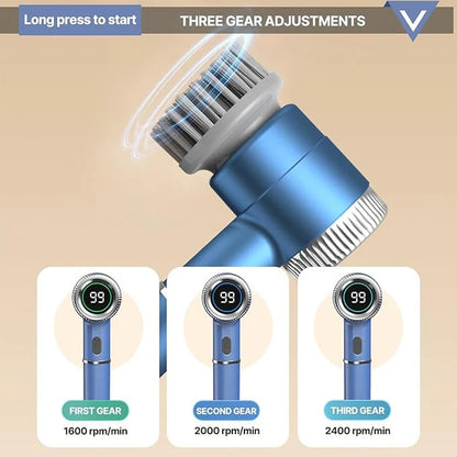 Electric Spin Scrubber | Cordless Rechargeable Cleaning Brush with 5 Replaceable Heads & 3 Speed Modes