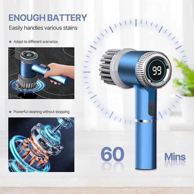 Electric Spin Scrubber | Cordless Rechargeable Cleaning Brush with 5 Replaceable Heads & 3 Speed Modes