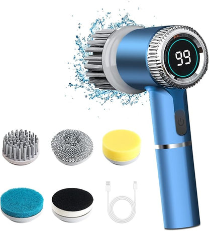 Electric Spin Scrubber | Cordless Rechargeable Cleaning Brush with 5 Replaceable Heads & 3 Speed Modes