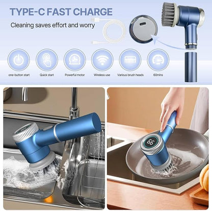 Electric Spin Scrubber | Cordless Rechargeable Cleaning Brush with 5 Replaceable Heads & 3 Speed Modes