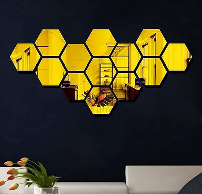 Hexagon Style Acrylic Mirror - Modern Home Decoration [13 pieces]
