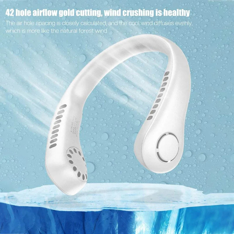 Portable Bladeless Neck Fan – USB Rechargeable Hands-Free Cooling Fan with 360° Airflow