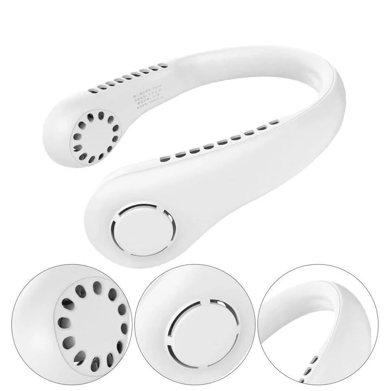 Portable Bladeless Neck Fan – USB Rechargeable Hands-Free Cooling Fan with 360° Airflow